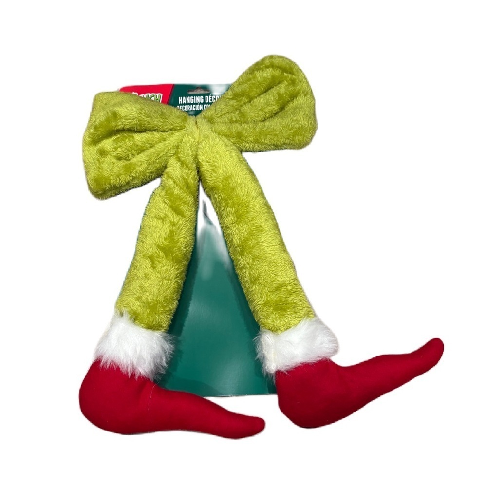Dr. Seuss How Grinch Stole Christmas Hanging Green Bow Grinch Legs NWT